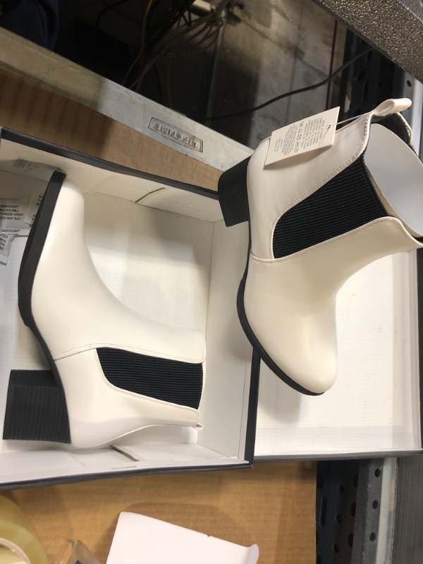 Photo 2 of 8---COASIS Women's Chelsea Boots Chunky Heel Slip On Ankle Booties with Elastic Sided 8 White Pu