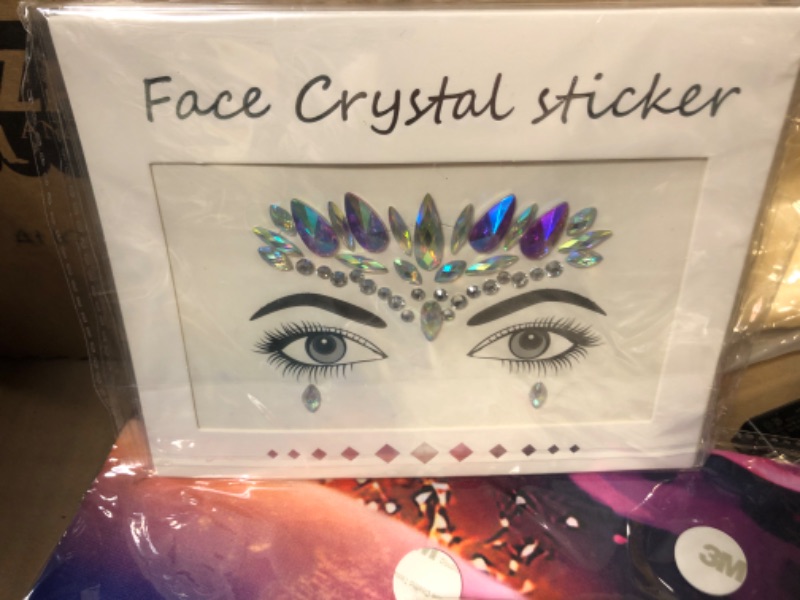 Photo 2 of 2 Packs Rhinestone Face Breast Body Jewels Festival Rave,Mermaid Face Gems Glitter, Self-adhesive Eyes Eyebrow Bindi Tears Breast Chest Body Rainbow Crystal Acrylic Diamond Temporary Tattoo Stickers