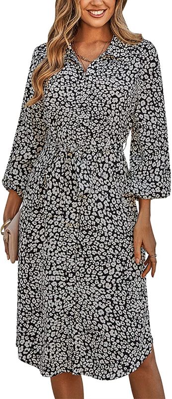 Photo 1 of IFFEI Long Sleeve Casual Fall Dresses for Women Floral Button Down Wedding Guest Midi Dresses, SIZE SMALL