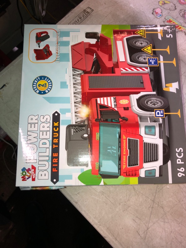 Photo 2 of Building Fire Truck Toys - 95 Pcs DIY Assembly Fire Truck STEM Toy with Drill, Push & Go Friction Power Lights & Sounds for Kids- Take Apart Vehicle Fire Trucks for Boys Ages 4 5 6 7 8 Years Old Fire Ladder Truck - 95 Pcs