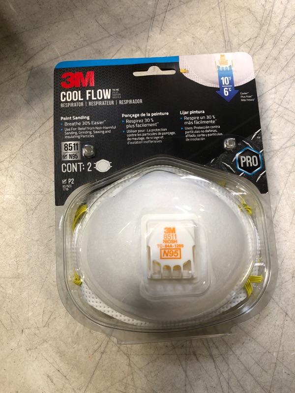 Photo 2 of 3M Respirator, N95, Cool Flow Valve, Paint Sanding, Filter Media, Stretchable, Exhalation Valve Helps Direct Exhaled Air Downward Allows For Easy Breathing, 2-Pack