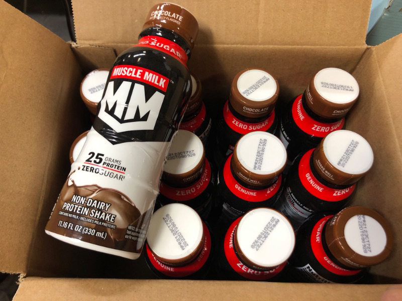 Photo 1 of 12pcs Muscle Milk, Zero Sugar, Genuine, Chocolate Artificially Flavored, Non-Dairy Protein Shake---exp date 041/2023
