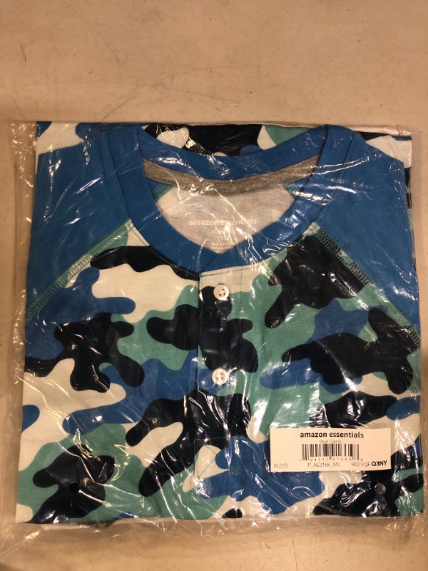 Photo 2 of Amazon Essentials Boys' Short-Sleeve Henley T-Shirts, Pack of 2 X-Large Blue, Camo