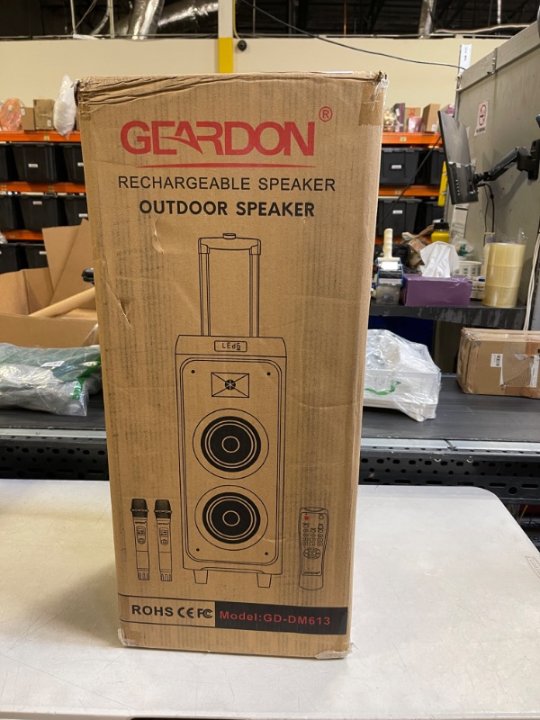 Photo 3 of GEARDON Karaoke Machine for Adults Kids, Dual 6.5" Subwoofer, Portable Outdoor Bluetooth Loud-Speaker w/ Wireless Microphones for Singing Party, Recording, DJ Lights, Tablet Holder
***SPEAKER ONLY***