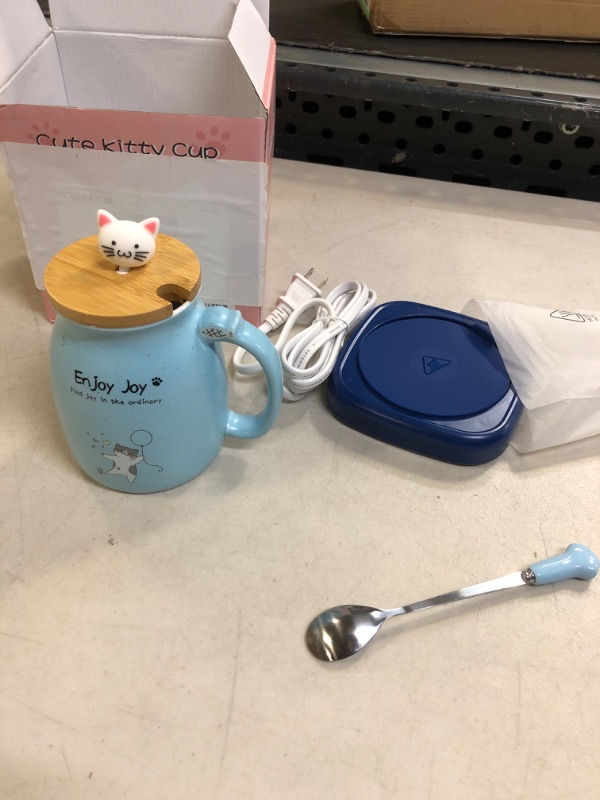 Photo 2 of Bsigo Smart Coffee Mug Warmer & Cute Cat Mug Set, Beverage Cup Warmer for Desk Home Office, Candle Warmer Plate for Milk Tea Water with Two Temperature Setting(Up to 140?/ 60?), 8 Hour Auto Shut Off 18W Blue