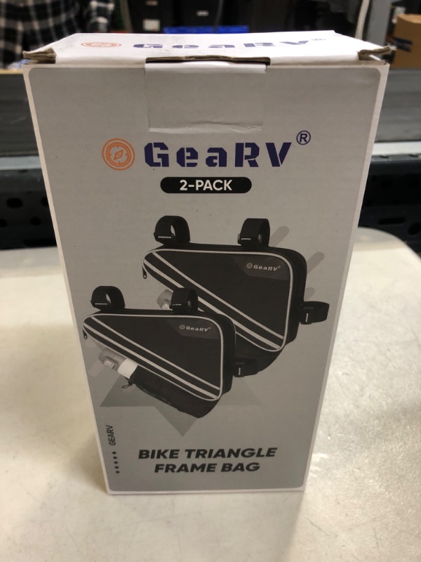 Photo 2 of GEARV Bike Accessories Triangle Bag, Bike Bags with Bike Water Bottle Holder and Reinforced PE Frame for Storage Oxford Black 2 Pk***FACTORY SEALED***
