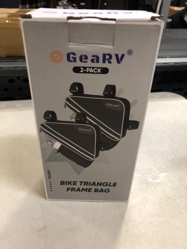 Photo 2 of GEARV Bike Accessories Triangle Bag, Bike Bags with Bike Water Bottle Holder and Reinforced PE Frame for Storage Oxford Black 2 Pk***FACTORY SEALED