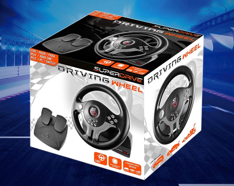 Photo 1 of Superdrive - racing Driving Wheel with pedals and gearshift paddles for nintendo Switch - Ps4 - Xbox One - PC - Ps3  -- UNABLE TO PROPERLY TEST --
