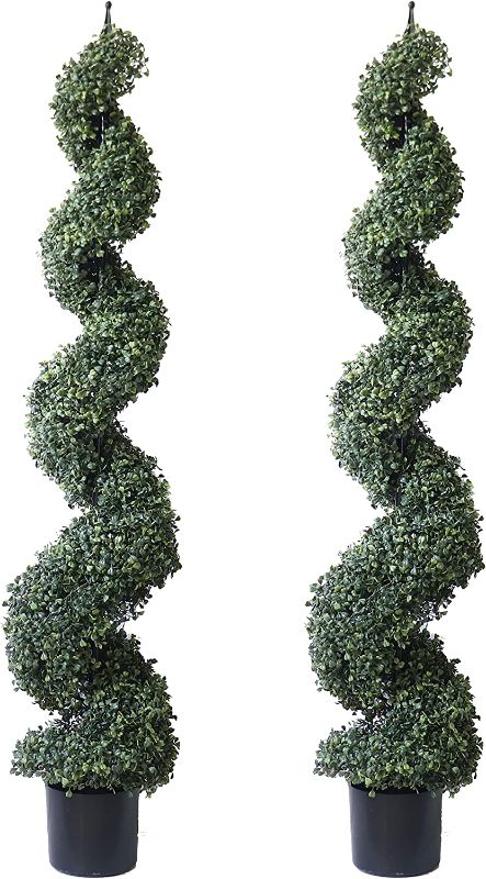 Photo 1 of 48'' Spring Artificial Spiral Boxwood Topiary Tree in Plastic Pot Indoor & Outdoor Use (2 Pack)
