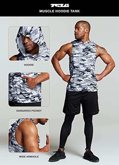 Photo 1 of 1 Pack Men's Muscle Tank Tops, Dry Fit Sleeveless Hoodie Workout Shirt, Cut Off Athletic Gym Shirt  SIZE L
