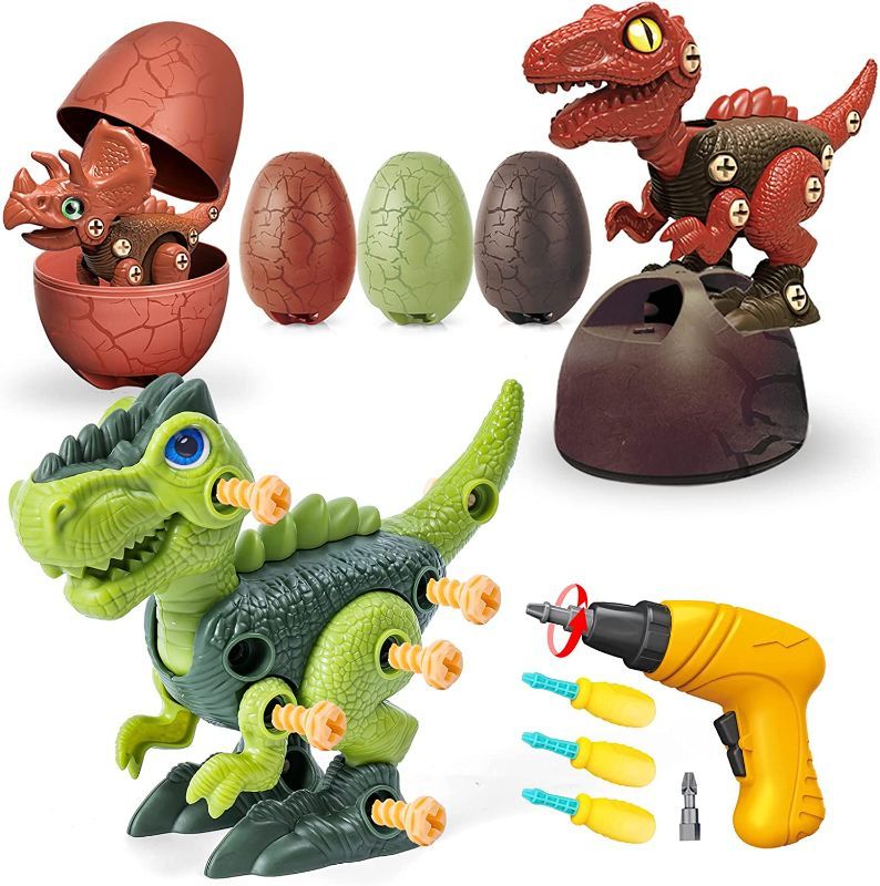 Photo 1 of 3 Pcs Take Apart Dinosaur Toys for 3 4 5 6 7 Year Old Boys Birthday Gifts with Dinosaur Eggs, Kids STEM Toys Dinosaur Toys for Kids 3-5 5-7 with Electric Drill  --- FACTORY SEALED --
