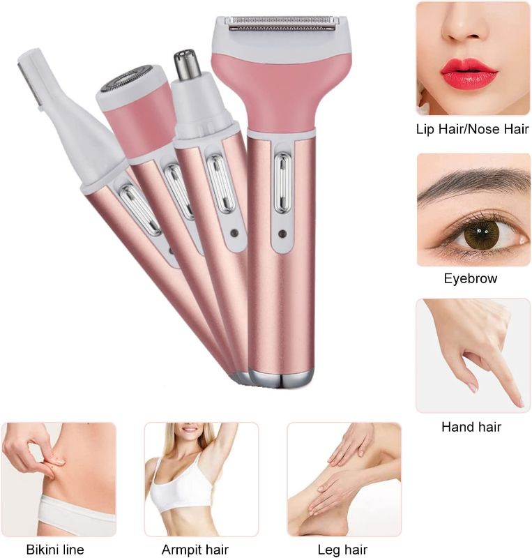 Photo 2 of AHUADA Electric Razor for Women Bikini Trimmer: Women's Shaver Cordless Hair Trimmer for Face Beard Arm Leg Armpit Bikini, Painless 4 in 1 Eyebrow Lips Body Trimmer for Women  -- FACTORY SEALED --
