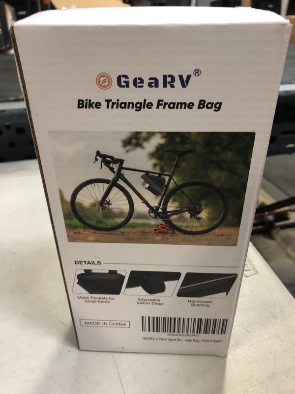 Photo 2 of GEARV Bike Accessories Triangle Bag, Bike Bags with Bike Water Bottle Holder and Reinforced PE Frame for Storage Oxford Black 2 Pk******Factory Sealed