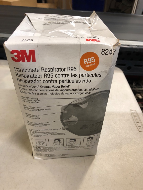 Photo 2 of 3M Particulate Respirator 8247, Pack of 20, R95, Nuisance Level Organic Vapor Relief, Braided Comfort Strap, Carbon Filter Material, Disposable General Purpose for Dust and other Particles