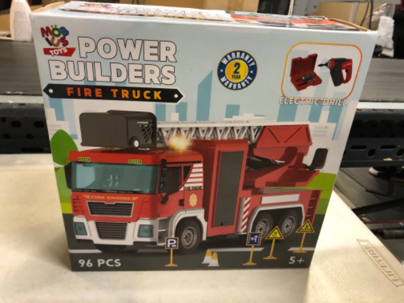 Photo 2 of Building Fire Truck Toys - 95 Pcs DIY Assembly Fire Truck STEM Toy with Drill, Push & Go Friction Power Lights & Sounds for Kids- Take Apart Vehicle Fire Trucks for Boys Ages 4 5 6 7 8 Years Old Fire Ladder Truck - 95 Pcs******Factory Sealed