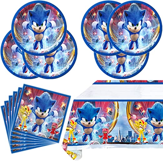 Photo 1 of 41PCS Sonic party supplies, 20 plates, 20 napkins and 1 tablecloths, Sonic party decorations