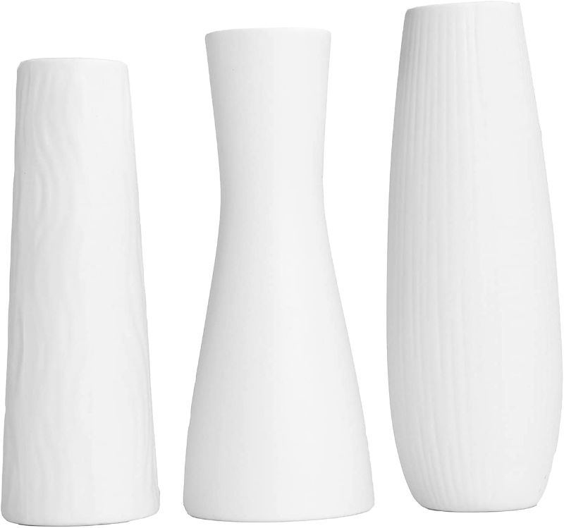 Photo 1 of AKuneic White Ceramic Vase, Vases for Home Decor, Living Room, Mantel, Table Decoration, Ideal Housewarming Gifts, Set of 3
