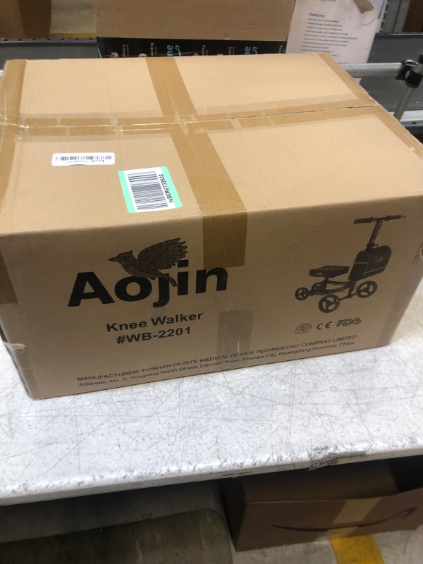Photo 2 of Aojin Steerable Knee Walker Deluxe Medical Scooter for Foot Injuries Compact Crutches, 2022 Upgraded Model with Dual Rear on-Wheel Brake and Shock Absorption Under The Knee pad Black