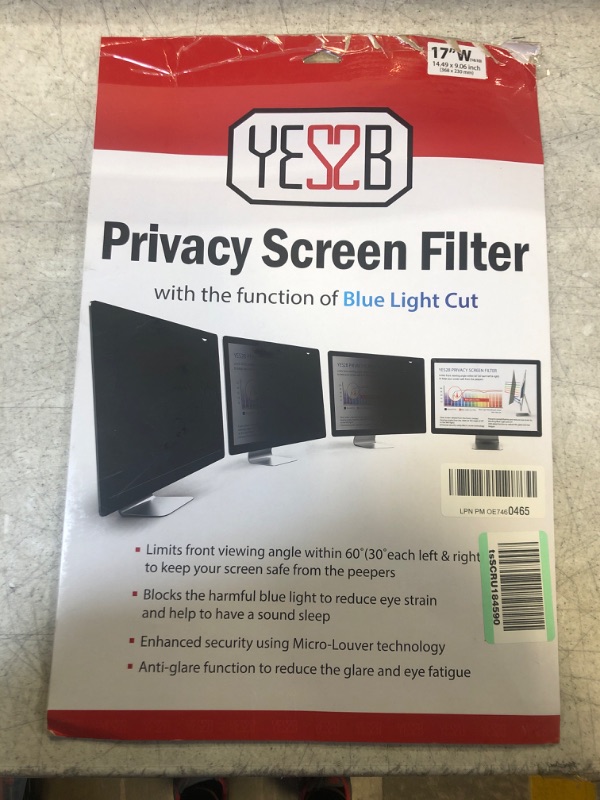 Photo 2 of YES2B 17 Inch Monitor Privacy Screen Filter for 16:10 Widescreen Display -Computer, Monitor, Desktop PC, Anti Spy, Blue Light Blocking and Anti Glare Protector, Anti-Peeping Shield, Made in Korea 17 inch WIDESCREEN (16:10)