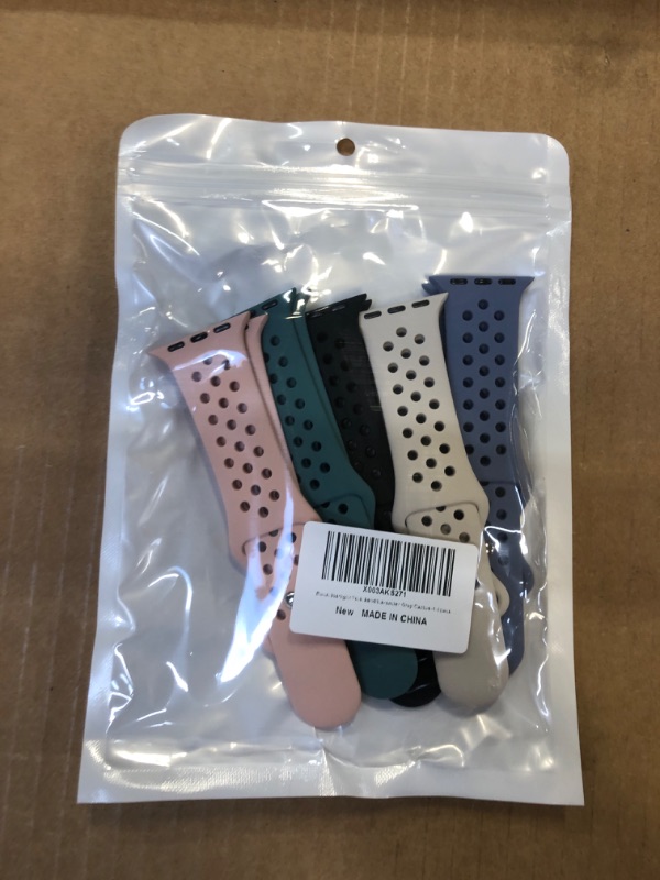 Photo 2 of 5 Pack Sport Bands Compatible with Apple Watch Band 38mm 40mm 41mm 42mm 44mm 45mm Women Men,Soft Silicone Breathable Straps Replacement Wristbands for iWatch SE Series 8 7 6 5 4 3 2 1 Black/Starlight/Pink Sand/Lavender Gray/Pin Green 38mm/40mm/41mm