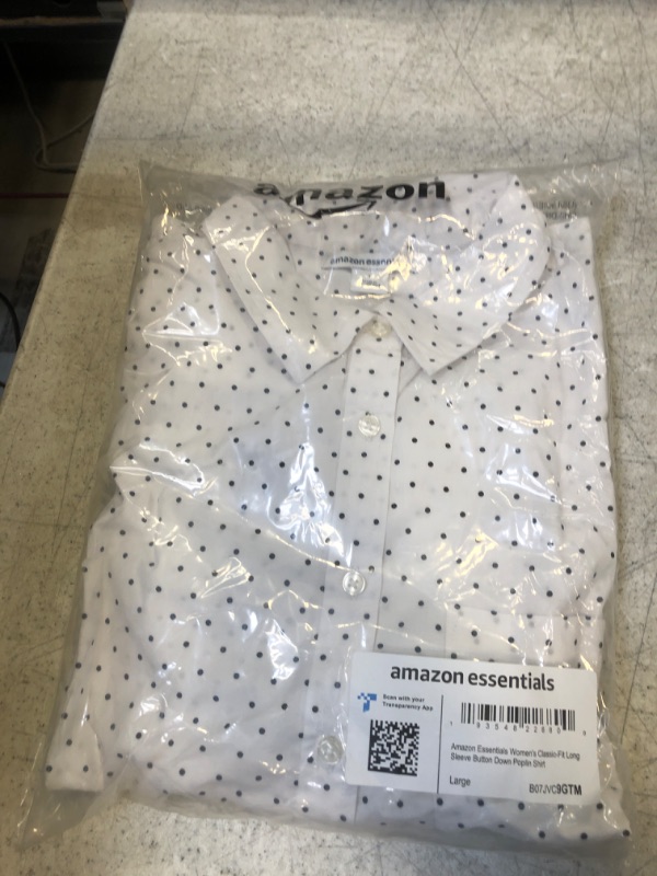 Photo 2 of Amazon Essentials Women's Classic-Fit Long-Sleeve Button-Down Poplin Shirt Large White, Dots