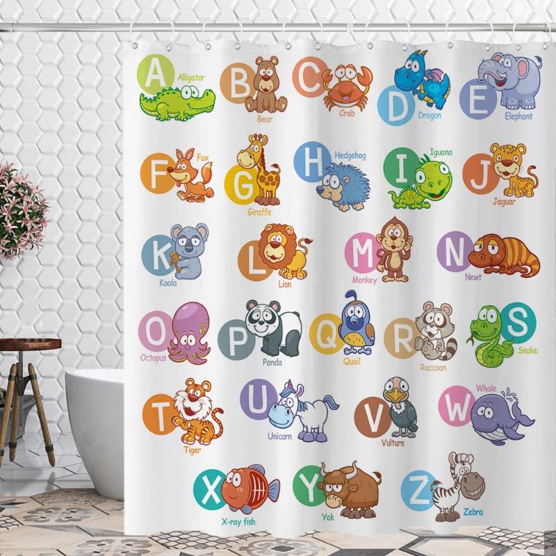 Photo 1 of Yuyouqu Kids Alphabet Shower Curtain ABC Educational Cartoon Animals Students Baby Learning Tool for Bathroom Decor Polyester Fabric Waterproof Sets with 12 Hooks 72x72 Inch
+++USE STOCK PHOTO AS REFERENCE+++