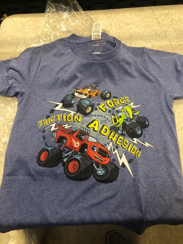 Photo 2 of Nickelodeon Blaze and The Monster Machines Three Vehicles Boys Short Sleeve Tee Shirt Small Royal Blue Heather