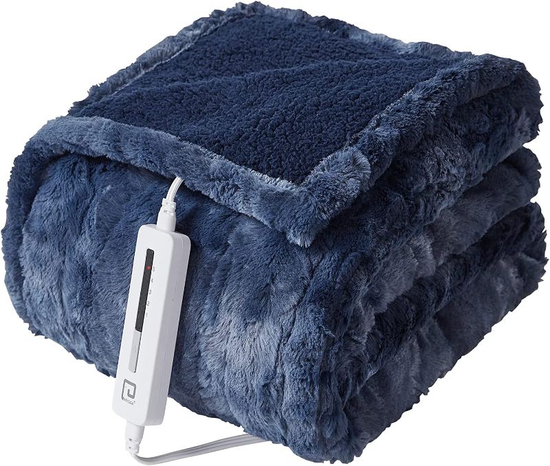 Photo 1 of EHEYCIGA Heated Blanket Electric Blanket Throw - Heating Blanket Faux Fur with 5 Heating Levels & 4 Hours Auto Off, Soft Cozy Sherpa Washable Blanket with Fast Heating, 50 x 60 Inches, Navy Blue
