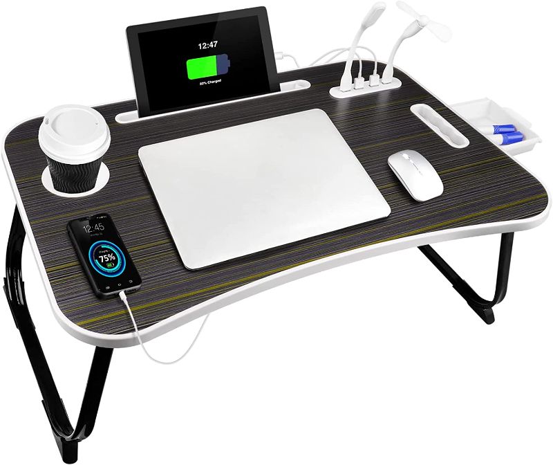 Photo 1 of Laptop Bed Desk,Lap Desk Bed Table Tray with USB Charge Port,Cup Holder and Storage Drawer,Portable Laptop Stand for Bed Sofa Floor Working Writing Reading (Black)
---DIRTY, SCRATCHES, MISSING CHARGER--
