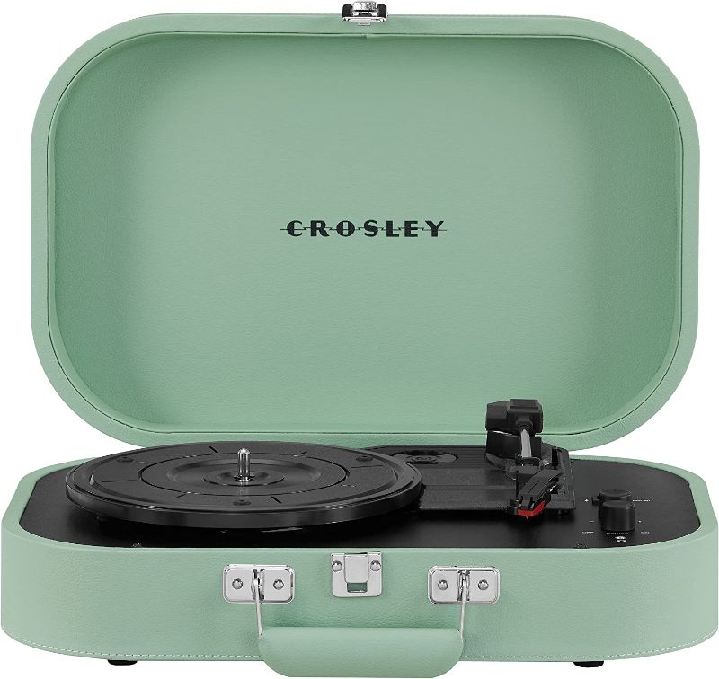 Photo 1 of Crosley CR8009B-SEA Discovery Vintage Bluetooth in/Out 3-Speed Belt-Driven Suitcase Vinyl Record Player Turntable, Seafoam
