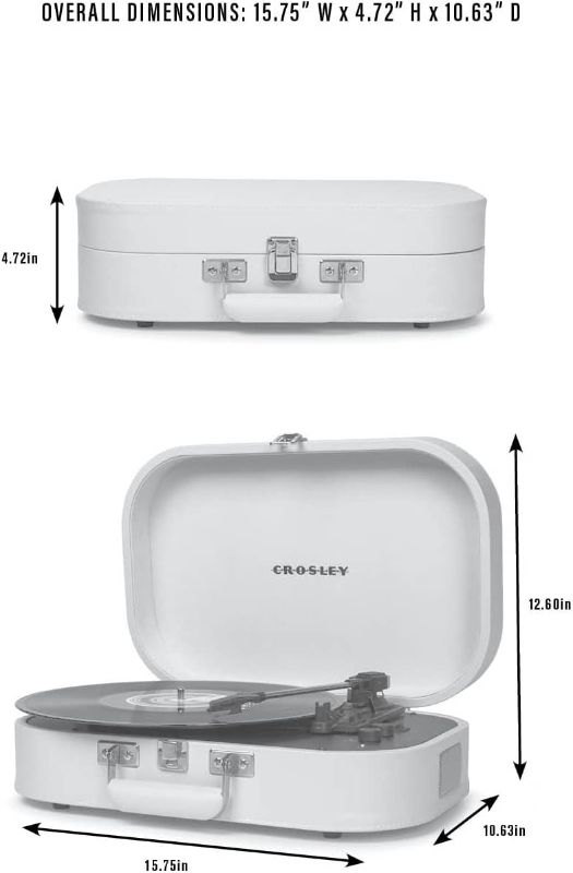 Photo 2 of Crosley CR8009B-SEA Discovery Vintage Bluetooth in/Out 3-Speed Belt-Driven Suitcase Vinyl Record Player Turntable, Seafoam
