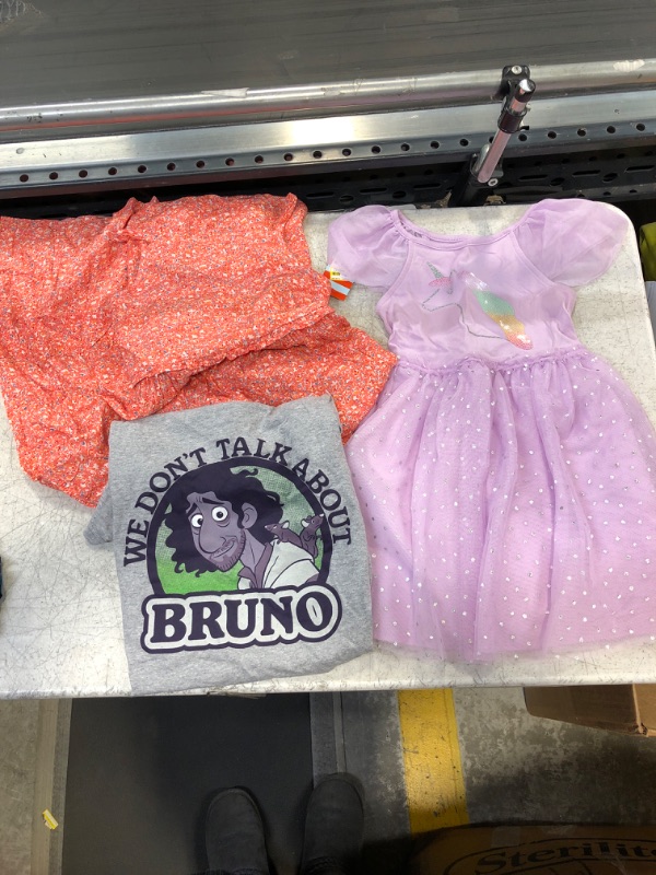 Photo 1 of Kids Small & 5T Clothing. 3 items (2 dresses, 1 t-shirt)