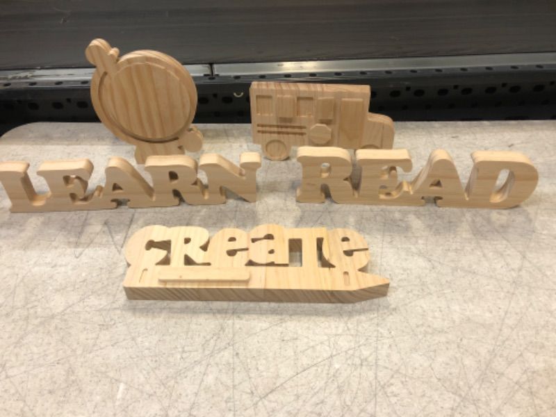 Photo 1 of 5 ITEM- WOODEN WORD BASE. CREATE, GLOBE, LEARN, READ, AND BUS FOR PAINTING/ COLORING