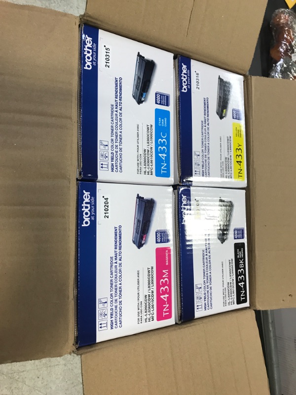 Photo 3 of Brother TN433BK, TN433C, TN433M, TN433Y High Yield Black, Cyan, Magenta and Yellow Toner Cartridge Set(FACTORY SEALED OPENED FOR PHOTOS)