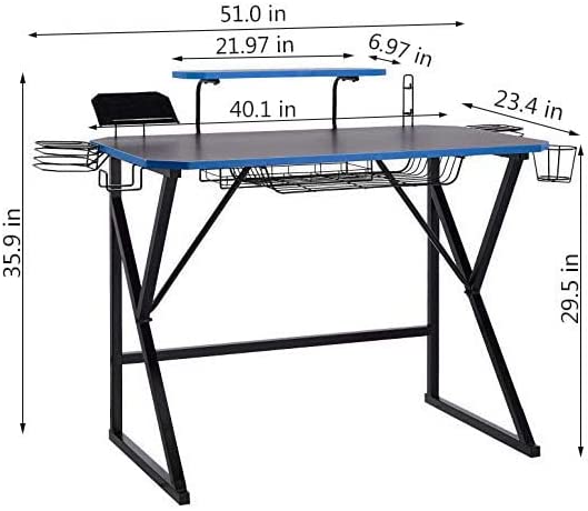 Photo 2 of Amazon Basics Gaming Computer Desk with Storage for Controller, Headphone & Speaker - Blue