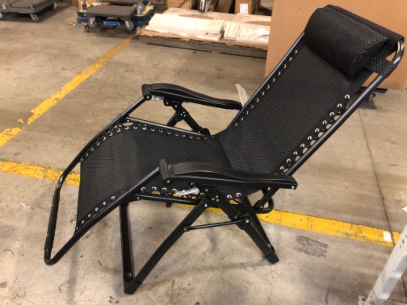 Photo 1 of Zero Gravity Chair, Large Folding Portable Chaise, Mesh Adjustable Headrest, Support 500 lbs. (Black)
