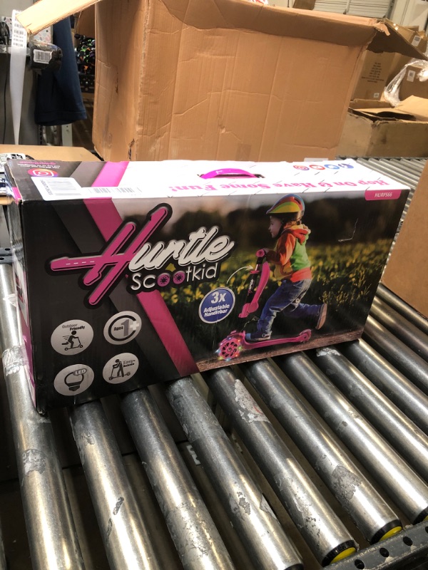 Photo 2 of 3 Wheeled Scooter for Kids - Stand & Cruise Child/Toddlers Toy Folding Kick Scooters w/Adjustable Height, Anti-Slip Deck, Flashing Wheel Lights, for Boys/Girls 2-12 Year Old - Hurtle HURFS56 Pink