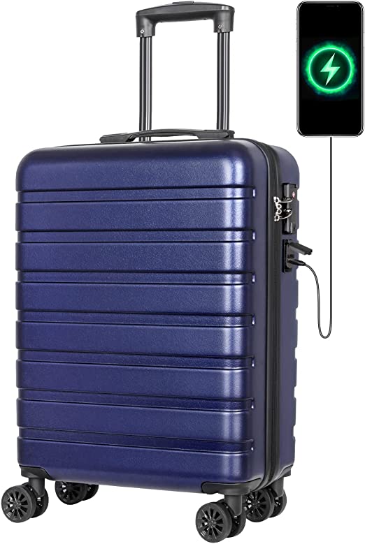 Photo 1 of AnyZip Carry On Luggage 20" Hardside PC ABS Lightweight USB Suitcase with Wheels TSA Lock DarkBlue