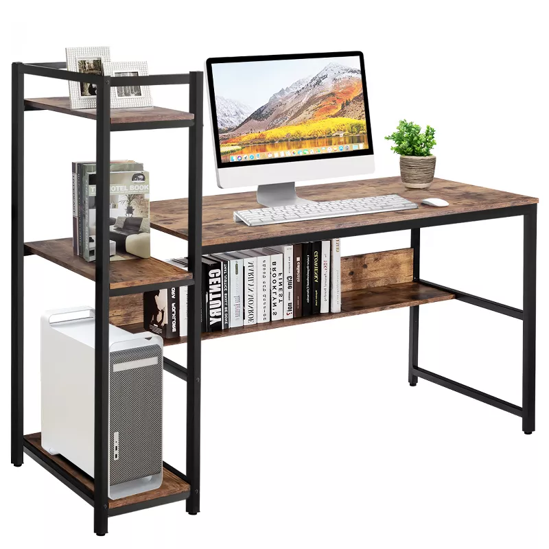 Photo 1 of Tangkula Multifunctional Computer Desk with Storage Shelves Stable Writing Table for Home Office Black/Natural/Rustic Brown/Walnut

