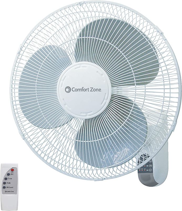 Photo 1 of 16" Quiet 3-Speed Wall Mount Fan with Remote Control, Timer and Adjustable Tilt, White
