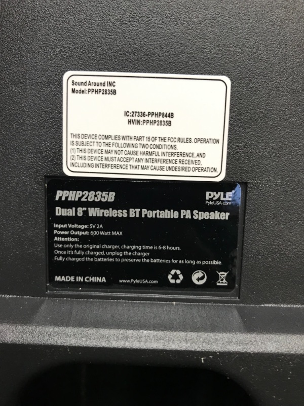 Photo 1 of Pyle Portable Bluetooth PA Speaker System - 600W Rechargeable Outdoor Bluetooth Speaker Portable PA System w/ Dual 8” Subwoofer 1” Tweeter, Microphone In, Party Lights, USB, Radio, Remote - PPHP2835B - unable to test 