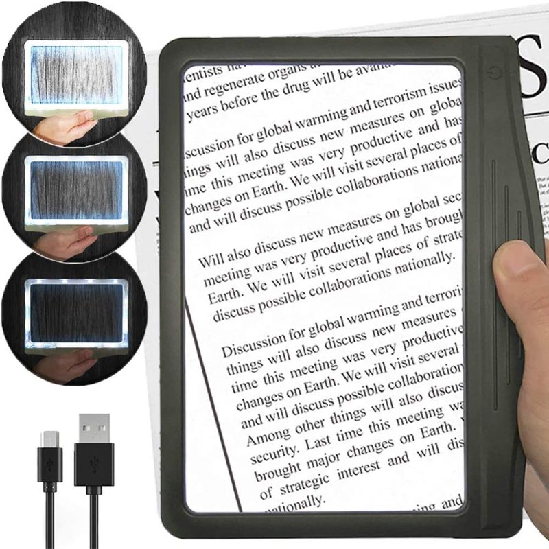 Photo 1 of [Rechargeable] 3X Large Ultra Bright LED Page Magnifier with 12 Anti-Glare Dimmable LEDs (More Evenly Lit Viewing Area & Relieve Eye Strain)-Ideal for Reading Small Prints & Low Vision…
