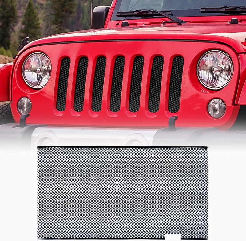 Photo 1 of AggAuto Aluminum Grill Mesh Insert for Jeep Wrangler JK JKU 2007-2018, Aluminum Alloy Metal Front Grille Inserts Grid 86% Open Area Rhombic Hole Black
