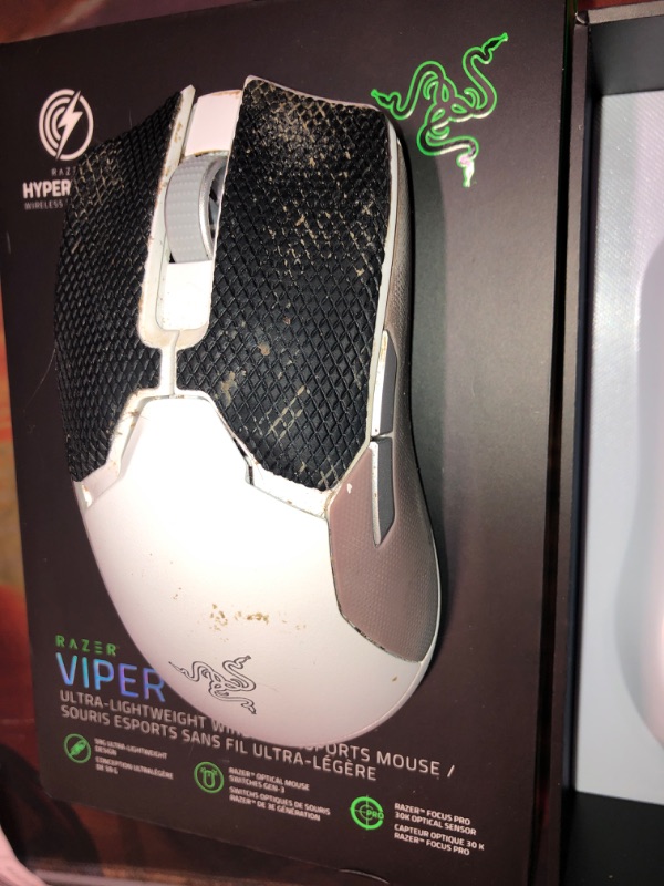 Photo 2 of Razer Viper V2 Pro HyperSpeed Wireless Gaming Mouse: 59g Ultra-Lightweight - Optical Switches Gen-3 - 30K Optical Sensor - White ** SEE LIVE PHOTOS, MOUSE IS DIRTY **