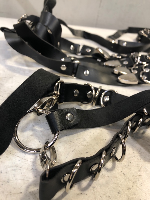 Photo 2 of 3-PIECE SEXY BONDAGE STRAPS BLACK LEATHER CHAIN DESIGN WITH COLLAR