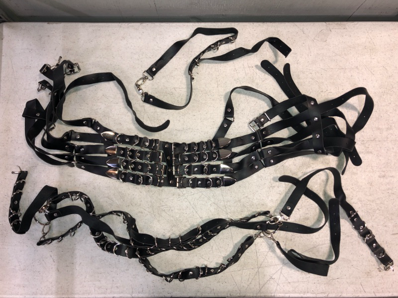 Photo 1 of 3-PIECE SEXY BONDAGE STRAPS BLACK LEATHER CHAIN DESIGN WITH COLLAR