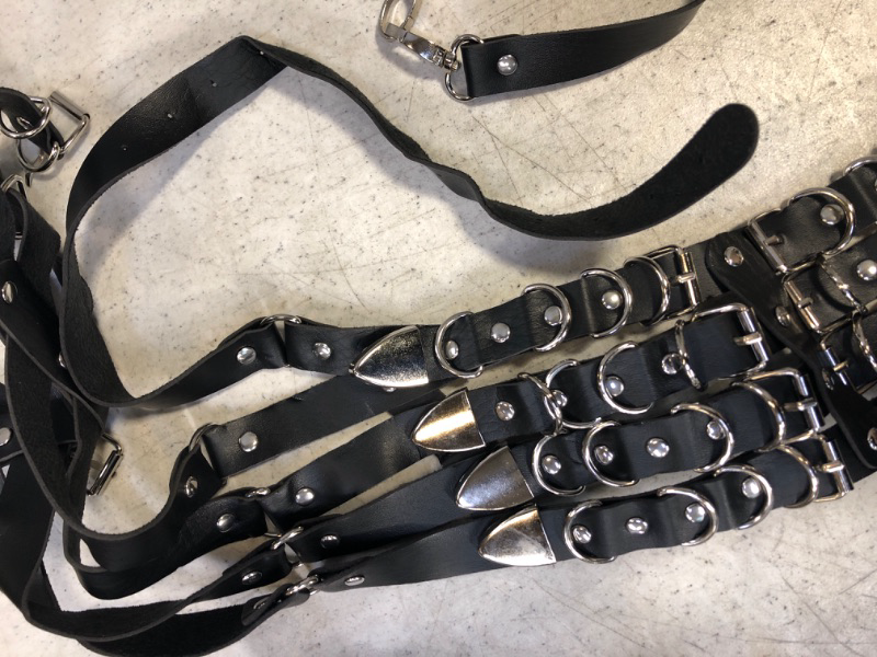 Photo 3 of 3-PIECE SEXY BONDAGE STRAPS BLACK LEATHER CHAIN DESIGN WITH COLLAR