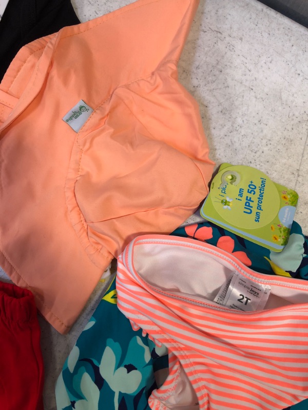 Photo 2 of KIDS CLOTHING BUNDLE: 2ND BIRTHDAY 3PC (ONESIE, SHORTS, SUSPENDERS); PEACH SUN HAT UPF PROTECTION (0-6MO); SWIMSUIT 2T