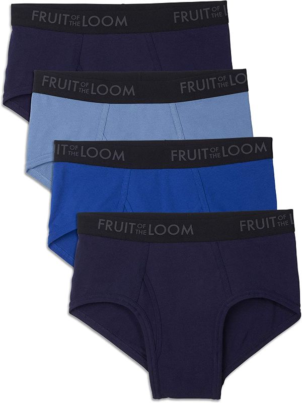 Photo 1 of 8-PACK FRUIT OF THE LOOM MENS BRIEFS LARGE ASSORTED COLORS BLUE/GREY/BLACK *STOCK PHOTO SHOWS 4; ACTUAL PACK OF 8* SEE LIVE PHOTO FOR ACCURATE COLORS **