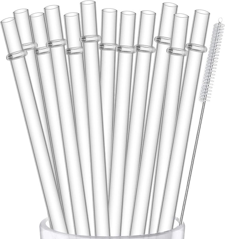 Photo 1 of ALINK 12-Pack Reusable Plastic Clear Straws, 13 inch Extra Long Tumbler Straws for 1 Gallon, 64 oz 40 oz 32 oz Water Bottles, Plus Cleaning Brush
